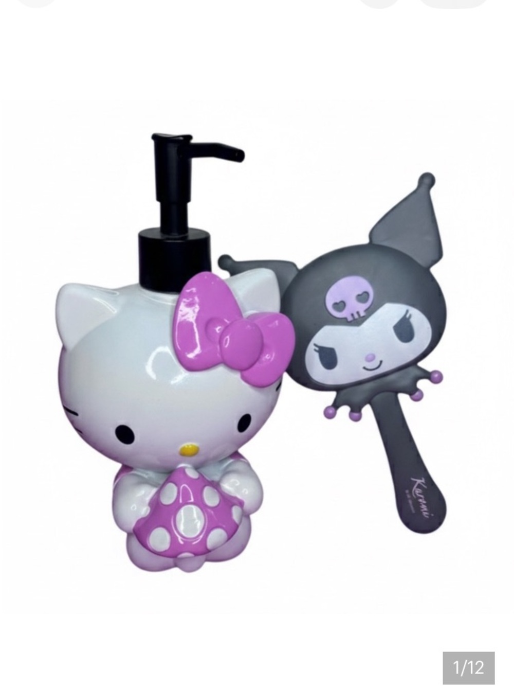 Sanrio Hello Kitty Pink Soap Dispenser & Grey Kuromi Mirror Set